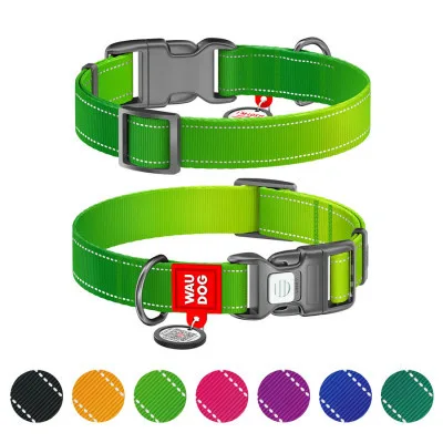 Нашийник для тварин WAUDOG Nylon Mono з QR паспортом, пластиковий фастекс M салатовий (52105)