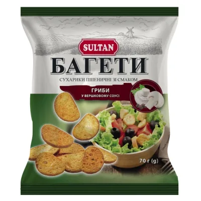 Сухарики Sultan пшеничні зі смаком грибів у вершковому соусі 70 г (slt.51226)