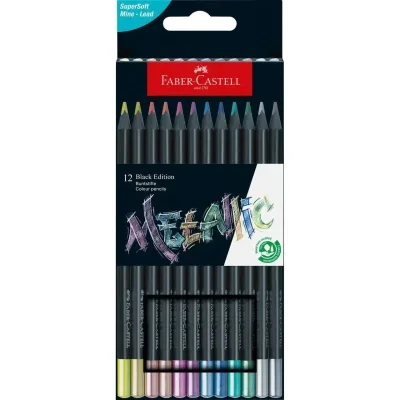 Олівці кольорові Faber-Castell Black Edition Сolour Pencils Metallic 12 кольорів (116415) (32446)