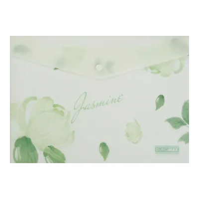 Папка - конверт Buromax А4 на кнопці, JASMINE ARABESKI, напівпрозора, м'ятна (BM.3943-38)