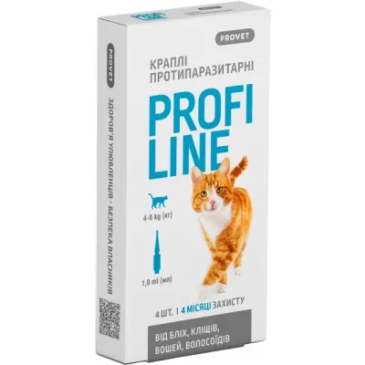 Краплі для тварин ProVET Profiline інсектоакарицид для котів 4-8 кг 4/1 мл (4823082431106)