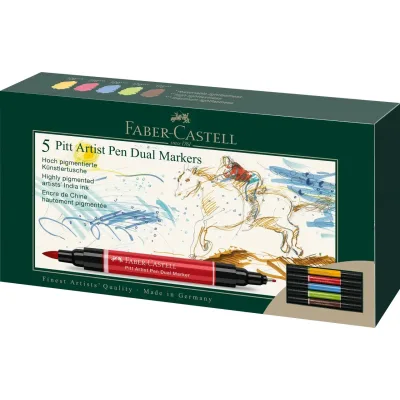 Художній маркер Faber-Castell набір двосторонніх Pitt Artist Pen Dual Marker, 5 кольорів (32416)