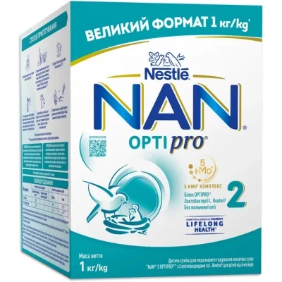 Дитяча суміш Nestle NAN 2 Optipro з 5 олігосахаридами та L. Reuteri від 6 місяців 1 кг (1000075)