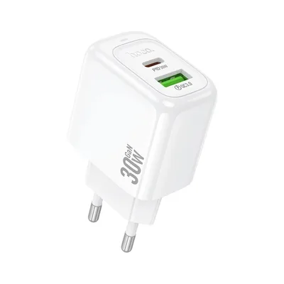 Зарядний пристрій HOCO CS55A 1xUSB-C PD30W + 1xUSB QC3.0 white (6942007631549)