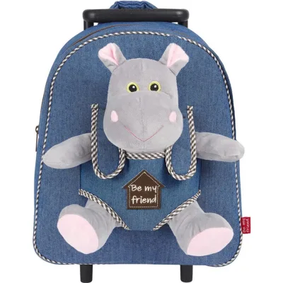 Рюкзак дитячий Perletti Toys Holly Hippo з м''якою іграшкою, на колесах, джинсовий (P13074)