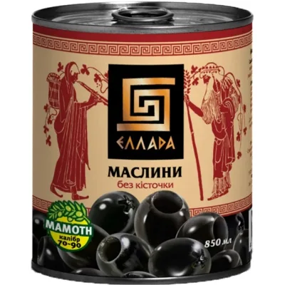 Овочева консервація Ellada Mamoth Маслини без кісточки 850 мл ж/б ключ (4820104250592)