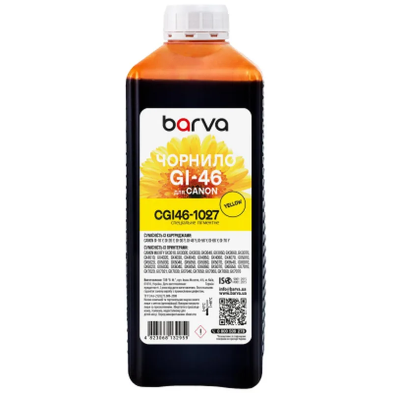 Чорнило Barva Canon GI-46 1 л, special, pigment, yellow (CGI46-1027)
