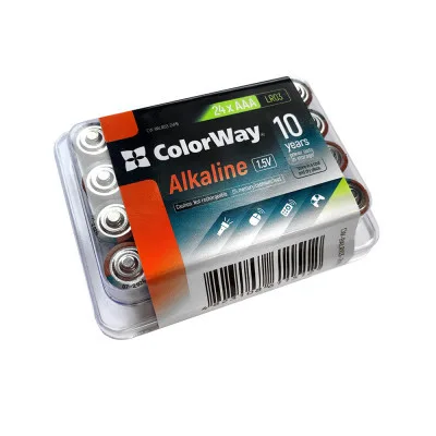 Батарейка ColorWay AAA LR03 Alkaline Power (лужні) * 24шт plastic box (CW-BALR03-24PB)