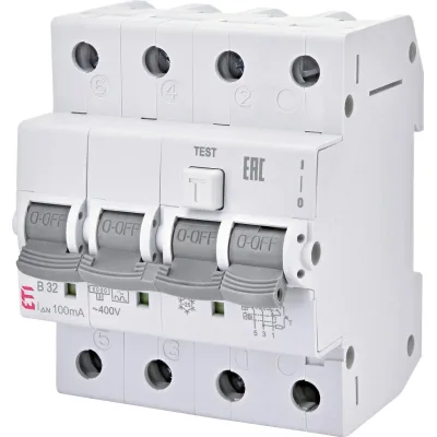 Диференціальний автоматичний вимикач ETI KZS-4M 3p+N C 20/0,03 тип AC (6kA)