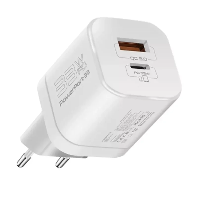Зарядний пристрій Promate 33W USB-C + USB-A (powerport-33.white)