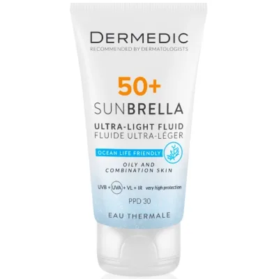 Засіб від засмаги Dermedic Sunbrella Ультралегкий захисний флюїд SPF 50+ Для жирної та комбінованої шкіри 40 мл (5901643177560)