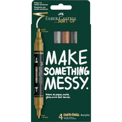 Набір маркерів Faber-Castell акрилові двобічні Multimark Acrylic Metallic, 4 кольори (33113)