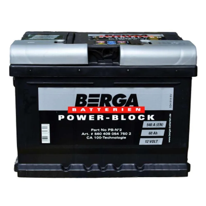 Акумулятор автомобільний Berga Power Block 60Ah Н Ев (-/+) (540EN) (5604090547502)
