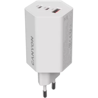 Зарядний пристрій Canyon HEXAGON 65 GaN 65W 2xPD 1xQC EU White (CND-CHAHEX65W)