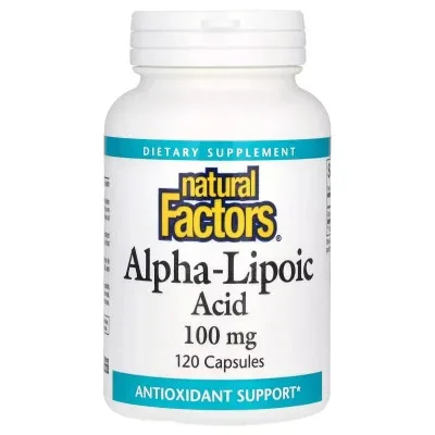 Вітамінно-мінеральний комплекс Natural Factors Альфа-ліпоєва кислота, 100 мг, Alpha-Lipoic Acid, 120 капсул (NFS-02096)