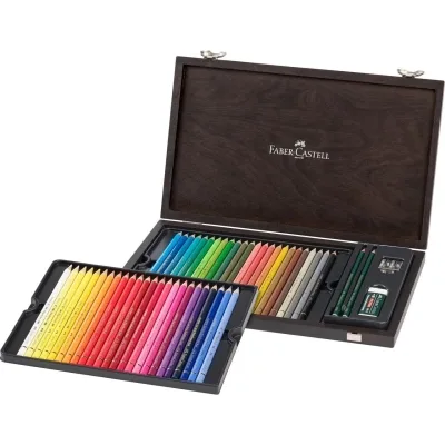 Олівці кольорові Faber-Castell POLYCHROMOS 48 кольорів з аксесуарами в дерев'яному пеналі, 110006 (31343)