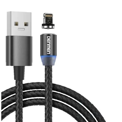 Дата кабель USB 2.0 AM to Lightning magnetic black Denmen (DN-D09L-BK)