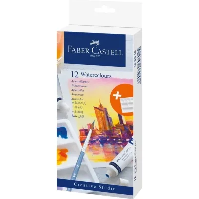Акварельні фарби Faber-Castell Watercolours 12 кольорів у тубах по 9 мл + палітра для змішування (169612) (31773)