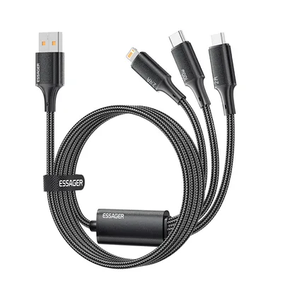 Дата кабель USB 2.0 AM to Lightning + Micro 5P + USB-C 1.2m 100W Essager (EXCMTL-JJ01-P)