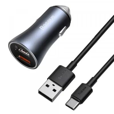 Зарядний пристрій Baseus 2xUSB QC3.0 + cable USB to USB-C 40W Golden Contactor Pro dark gray (TZCCJD-A0G)