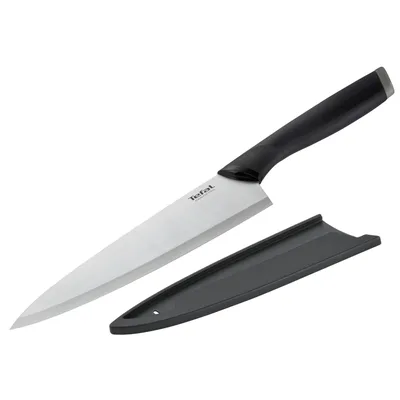 Кухонний ніж Tefal Comfort, 20см, з чохлом, нержавіюча сталь, пластик, чорний (K2213244)