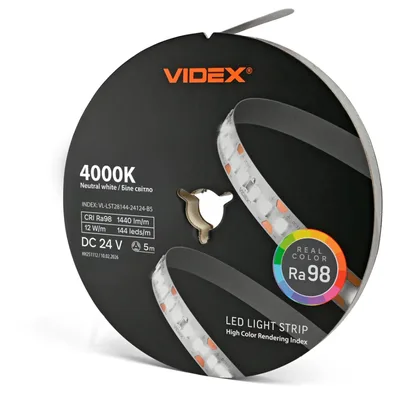 Світлодіодна стрічка Videx DC24V 60W 5M 4000K Ra98 IP20 5м (VL-LST28144-24124-B5)