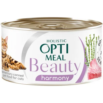 Консерви для котів Optimeal Beauty Harmony смугастий тунець у желе з водоростями 70 г (4820215366236)