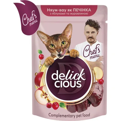 Вологий корм для кішок Delickcious печінка з яблуками та журавлиною 85 г (4820269147034)