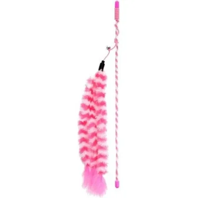 Іграшка для котів Hippie Pet Вудка потрійна пір'їнка рожева 42 см (HIPCW16025RO)