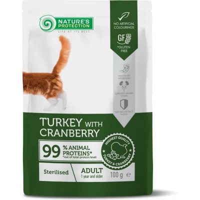 Вологий корм для кішок Nature's Protection Adult cats Sterilised Turkey with Cranberry 100 г (NPUPF63655)
