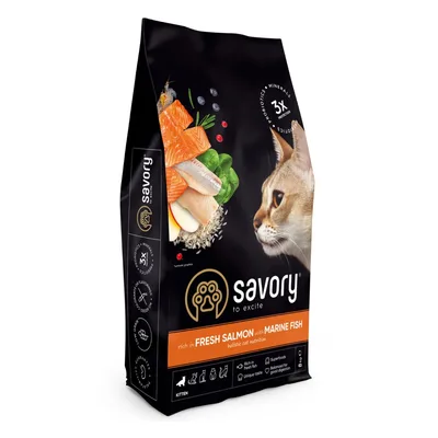 Сухий корм для кішок Savory Kitten rich in Fresh Salmon with Marine Fish 8 кг (4820261921168)