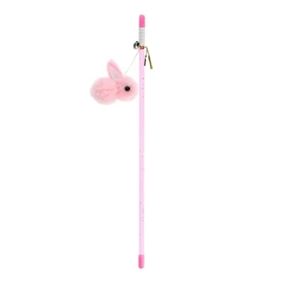 Іграшка для котів Hippie Pet Вудка з зайчиком рожева 30 см (HIPCW2303037RO)