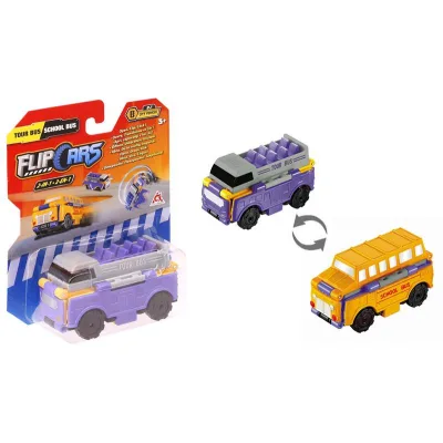 Масштабна модель автомобіля Flip Cars 2 в 1 Туристичний і Шкільний автобус (EU463875-10)