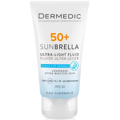 Засіб від засмаги Dermedic Sunbrella Ультралегкий захисний флюїд SPF 50+ Для судинної та гіперактивної шкіри 40 мл (5901643177584)