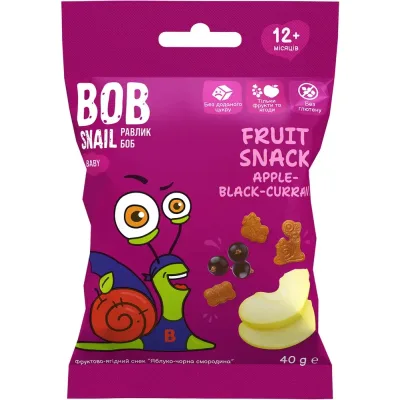 Дитячі снеки Bob Snail фруктові яблуко-чорна смородина 40 г (1740861)