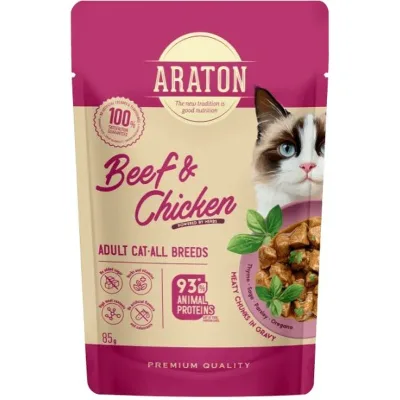 Вологий корм для кішок ARATON Adult with Beef and Chicken 85 г (ART47927)
