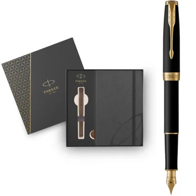 Ручка пір'яна Parker SONNET 17 Matte Black Lacquer GT  FP F + блокнот Parker + подар.упаковка GIFT24 (84 811b24)