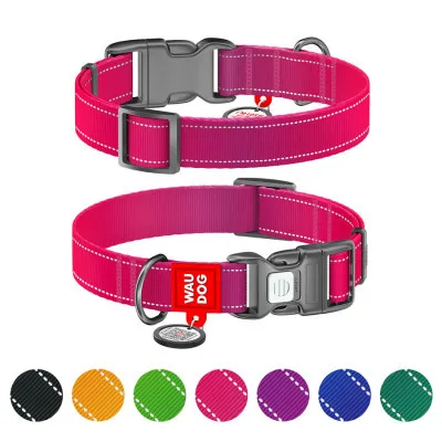 Нашийник для тварин WAUDOG Nylon Mono з QR паспортом, пластиковий фастекс L рожевий (52157)