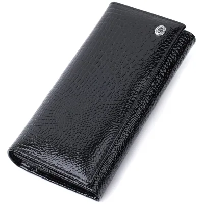 Гаманець ST Leather З натуральної лакованої шкіри Чорний (22679)