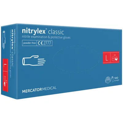 Медичні рукавички Mercator Medical Nitrylex Classic Нітрилові Неопудрені діагностичні Розмір L Сині 100 шт. (3.1011) (5906615004929/5906615028765)