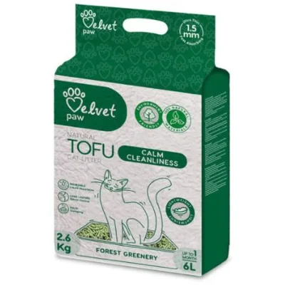 Наповнювач для туалету Velvet Paw TOFU "Заспокійлива чистота", з есенцією лісової зелені (1.5 мм) 2.6 кг (TOF70058)
