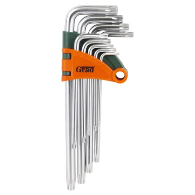Ключі TORX 9шт T10-T50мм CrV (середні з отвором) GRAD (4022285)