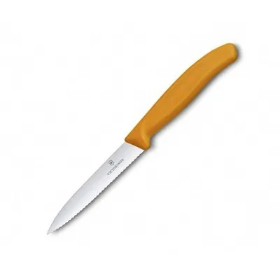 Кухонний ніж Victorinox SwissClassic для нарізки 10 см, хвилясте лезо, помаранчевий (6.7736.L9)