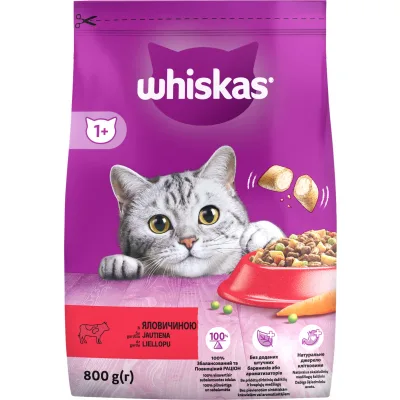 Сухий корм для кішок Whiskas з яловичиною 800 г (5998749144145/5900951294013)