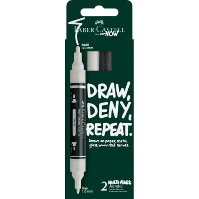 Набір маркерів Faber-Castell акриловий двобічний Multimark Acrylic Black & White, 2 кольори (чорний + білий) (33115)