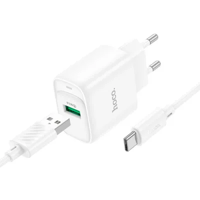 Зарядний пристрій HOCO C140A Smart USB QC3.0 + cable USB to USB-C White (6942007627832)