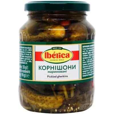 Овочева консервація Iberica Корнішони мариновані 3-6 см 370 мл (8436024299564)