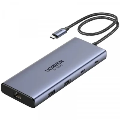 Порт-реплікатор Ugreen Dock CM639 USB3.2 Type-C --> HDMIx2, 60Hz/2xUSB-A/2xUSB-C 3.2/ RJ45/SD/TF/PD 100W (45380)