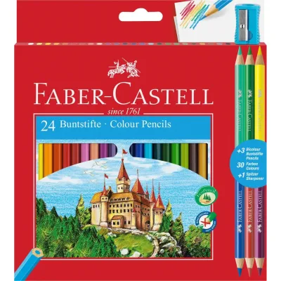 Олівці кольорові Faber-Castell 24 кольори "Замок" + 3 шт двоколірні + стругачка (110324) (30454)