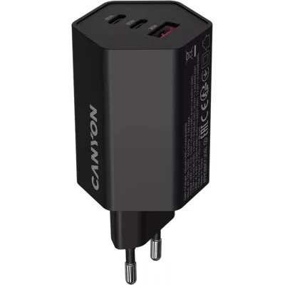 Зарядний пристрій Canyon HEXAGON 65 GaN 65W 2xPD 1xQC EU Black (CND-CHAHEX65B)